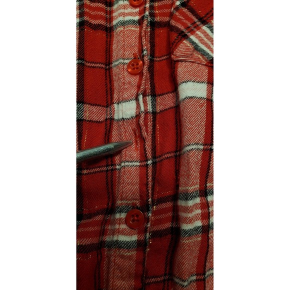 Justice‎ Red Plaid Sparkle Flannel Shirt Kids Size 14 Embellished Pocket - Picture 6 of 8